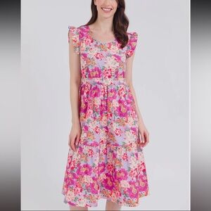 EUC Ruffle Butts Women’s cotton Tiered Midi Dress - Lavender Valley floral print